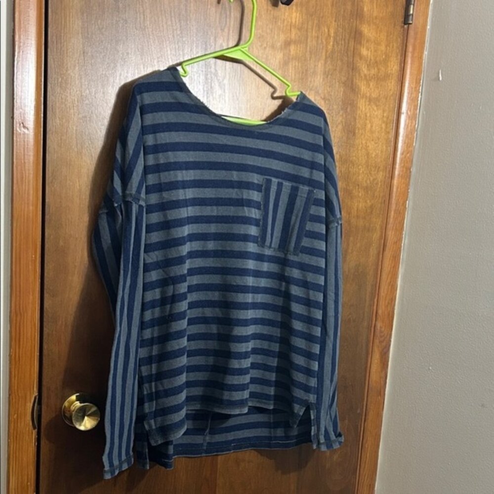 Blue Lemon Striped Blue Women's Top